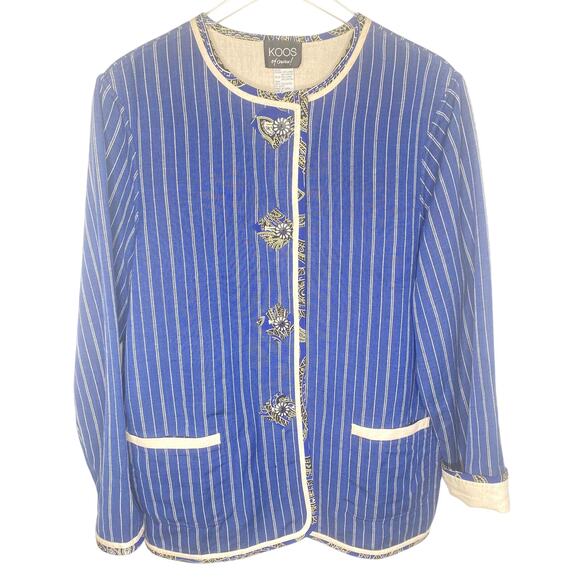 Koos of Course Reversible Blue Pinstripe and Cream 4 button Linen Jacket Size Lg - Picture 1 of 8